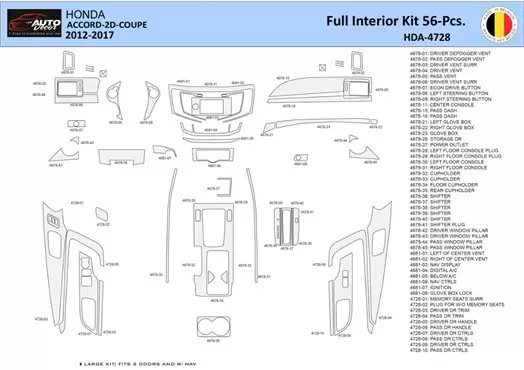 Honda Accord 2014-2022 Mittelkonsole Armaturendekor WHZ Cockpit Dekor 56 Teilige - 1- Cockpit Dekor Innenraum