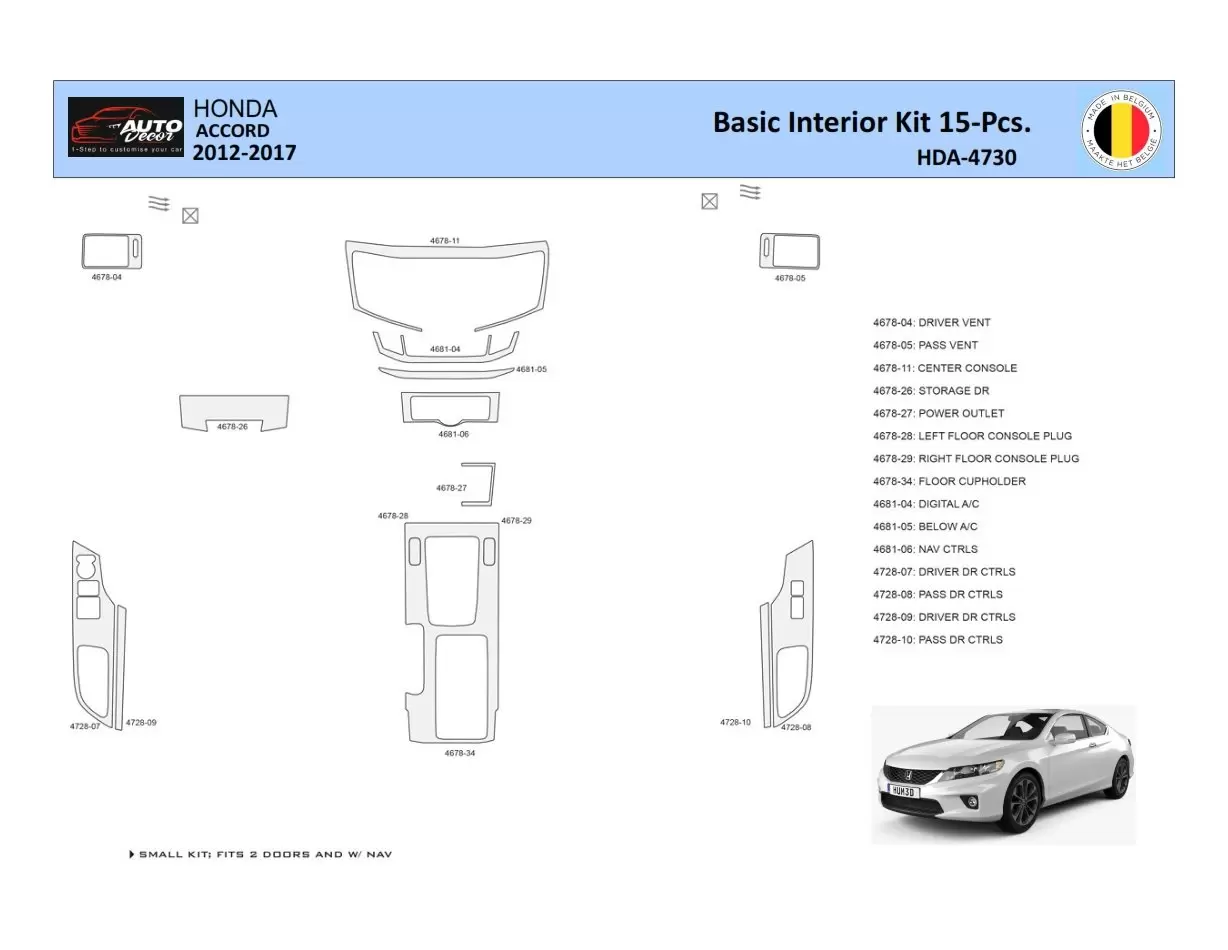 Honda Accord 2014-2022 Mittelkonsole Armaturendekor WHZ Cockpit Dekor 15 Teilige - 1- Cockpit Dekor Innenraum