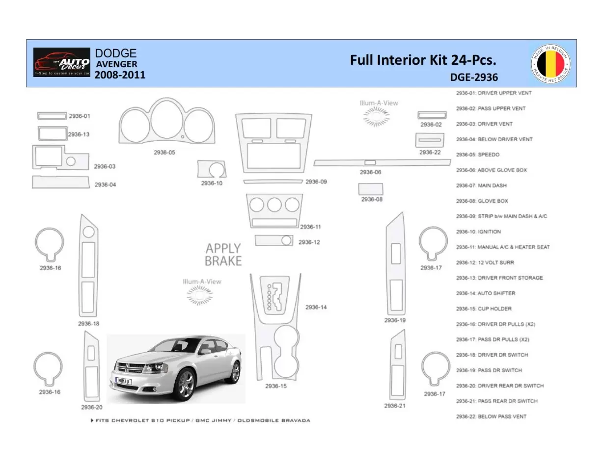 Dodge Avenger 2008-2010 Mittelkonsole Armaturendekor WHZ Cockpit Dekor 24 Teilige - 1- Cockpit Dekor Innenraum