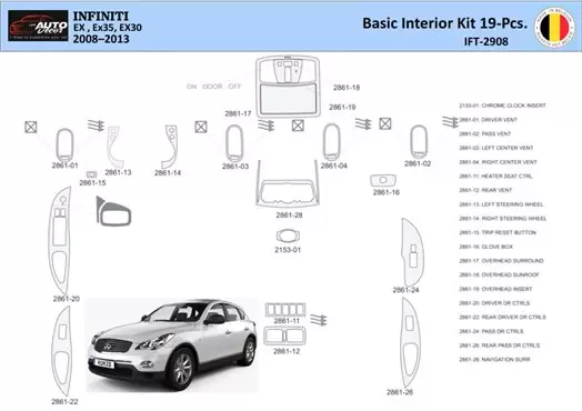 Infiniti EX35 2008-2013 Mittelkonsole Armaturendekor WHZ Cockpit Dekor 19 Teilige - 1- Cockpit Dekor Innenraum