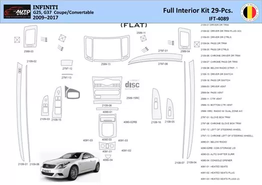 Infiniti G25 2009–2015 Convertible Mittelkonsole Armaturendekor WHZ Cockpit Dekor 29 Teilige - 1- Cockpit Dekor Innenraum