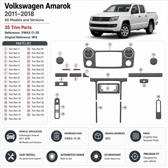 Volkswagen Amarok 2011-2018 3D Armaturenbrett-Dekor-Set, 35 Teile