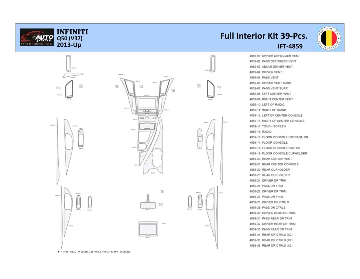 Infiniti Q50 V37 2014–present Mittelkonsole Armaturendekor WHZ Cockpit Dekor 39 Teilige - 1- Cockpit Dekor Innenraum