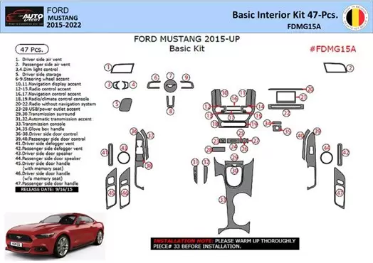 Ford Mustang 2015-2023 Mittelkonsole Armaturendekor WHZ Cockpit Dekor 47 Teilige - 1- Cockpit Dekor Innenraum