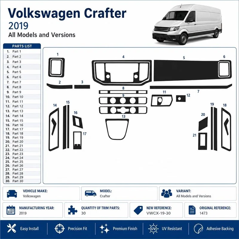 Volkswagen Crafter 2019 3D Armaturenbrett-Dekor-Set, 30 Teile