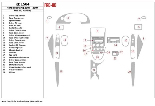 Ford Mustang 2001-2004 Soft roof-Coupe, Voll Satz BD innenausstattung armaturendekor cockpit dekor - 1- Cockpit Dekor Innenraum