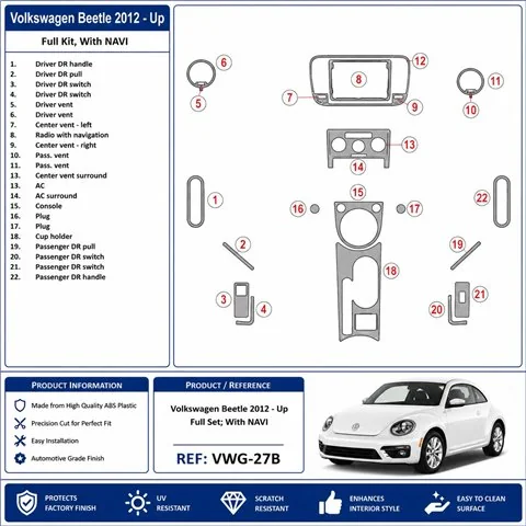 Volkswagen Beetle 2012+ Komplettset, mit Navigation 3D Armaturenbrett-Dekor-Set 2