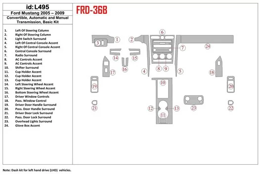 Ford Mustang 2005-2009 Folding roof-Cabrio, Grundset BD innenausstattung armaturendekor cockpit dekor - 1- Cockpit Dekor Innenra