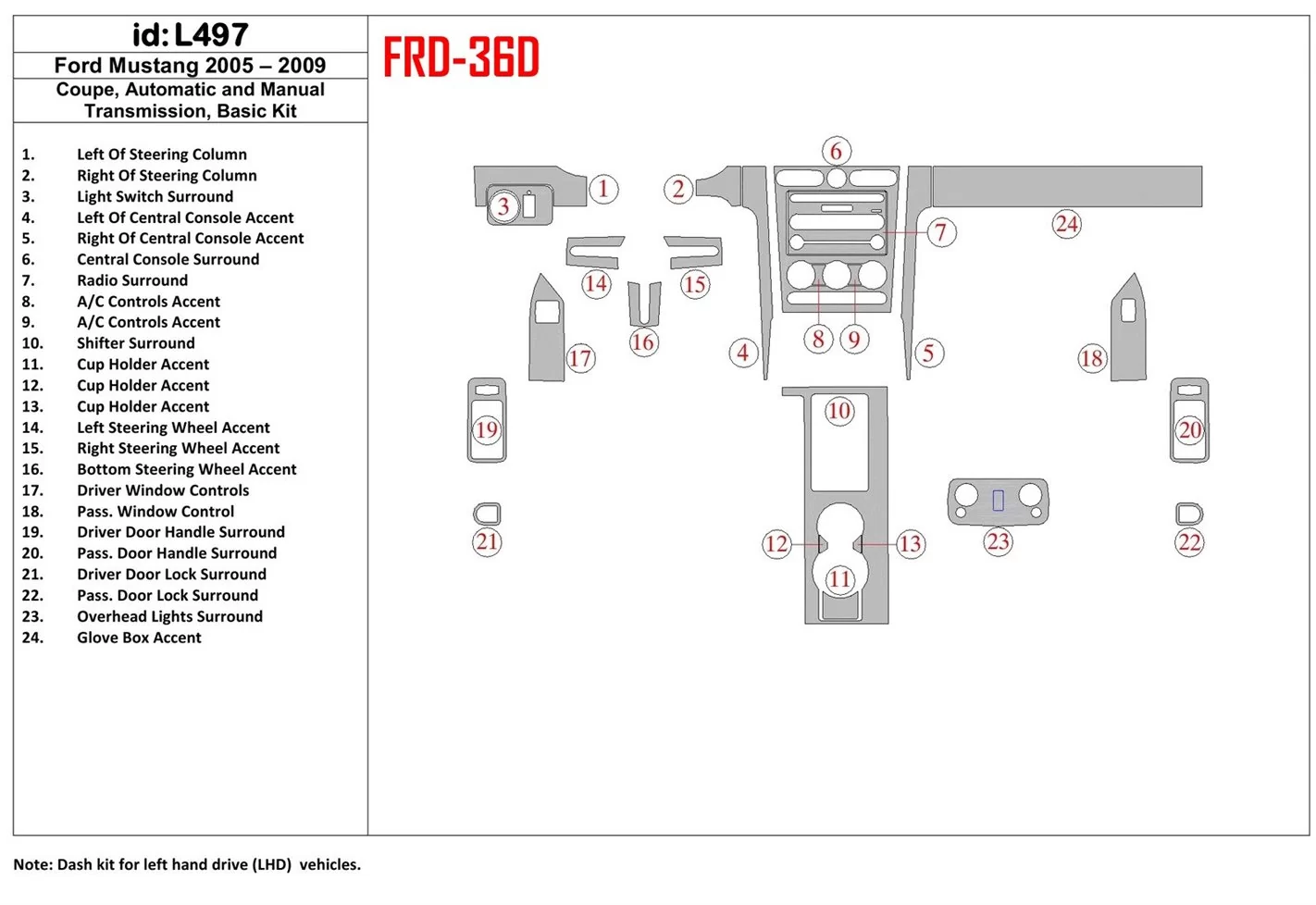 Ford Mustang 2005-2009 Soft roof-Coupe, Grundset BD innenausstattung armaturendekor cockpit dekor - 1- Cockpit Dekor Innenraum