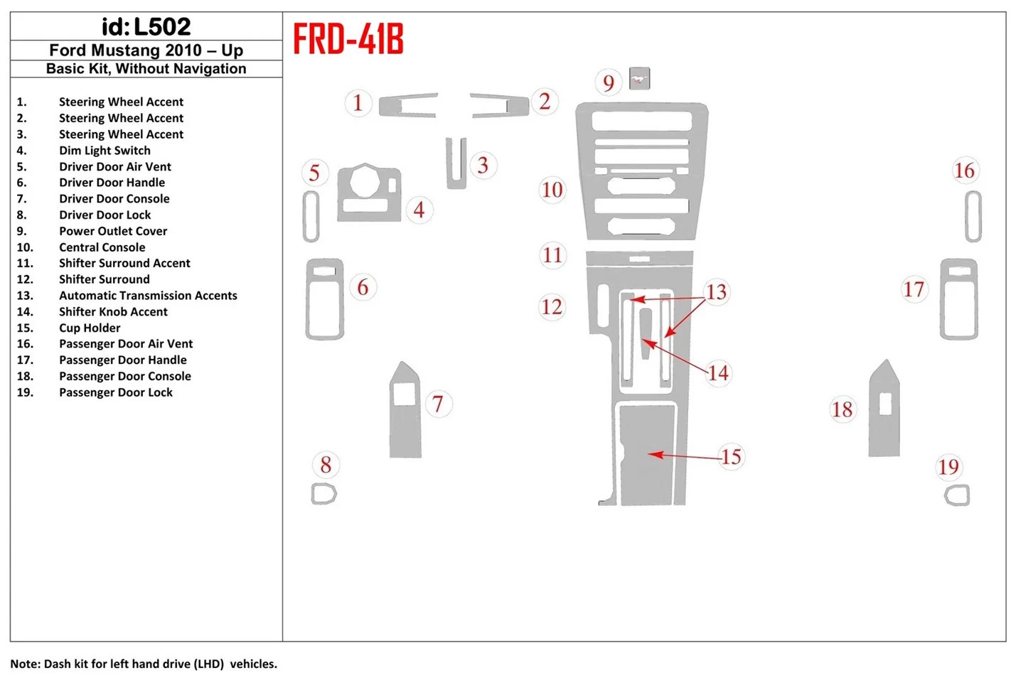 Ford Mustang 2010-UP Grundset, Without NAVI BD innenausstattung armaturendekor cockpit dekor - 1- Cockpit Dekor Innenraum