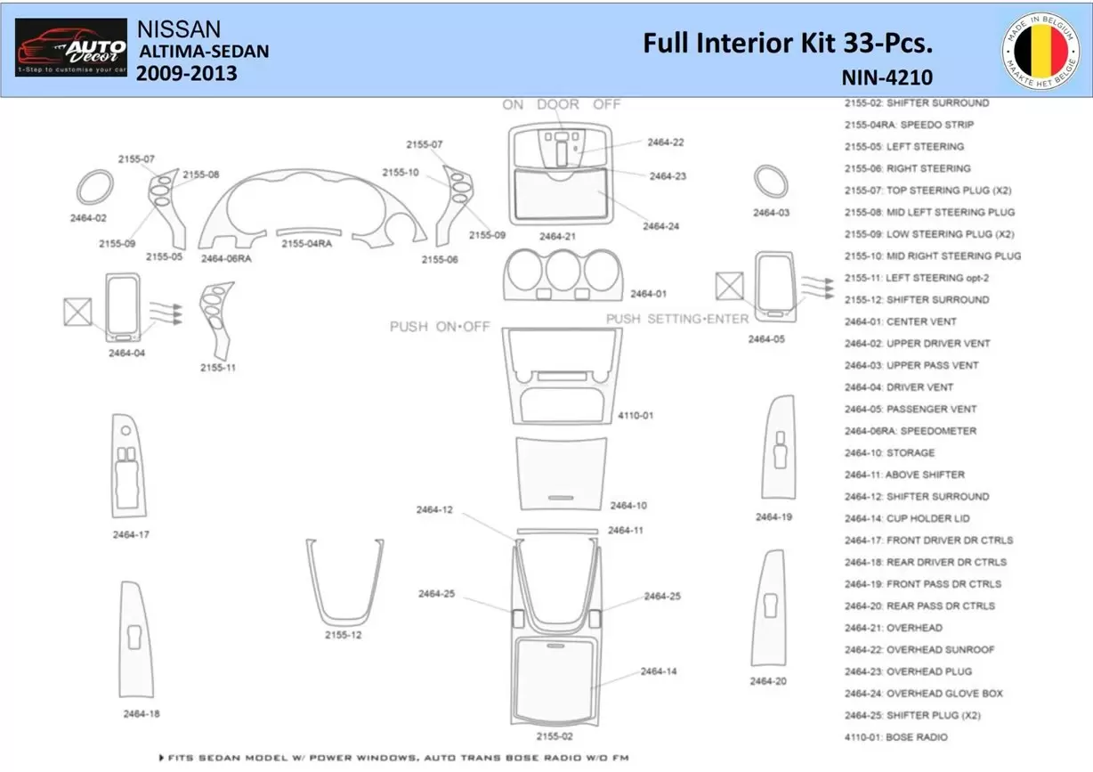 Nissan Altima 2009-2013 Mittelkonsole Armaturendekor WHZ Cockpit Dekor 33 Teilige - 1- Cockpit Dekor Innenraum