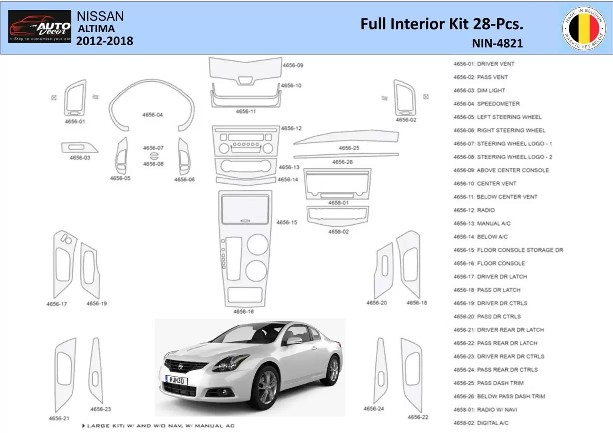 Nissan Altima 2012-2018 Mittelkonsole Armaturendekor WHZ Cockpit Dekor 28 Teilige - 1- Cockpit Dekor Innenraum