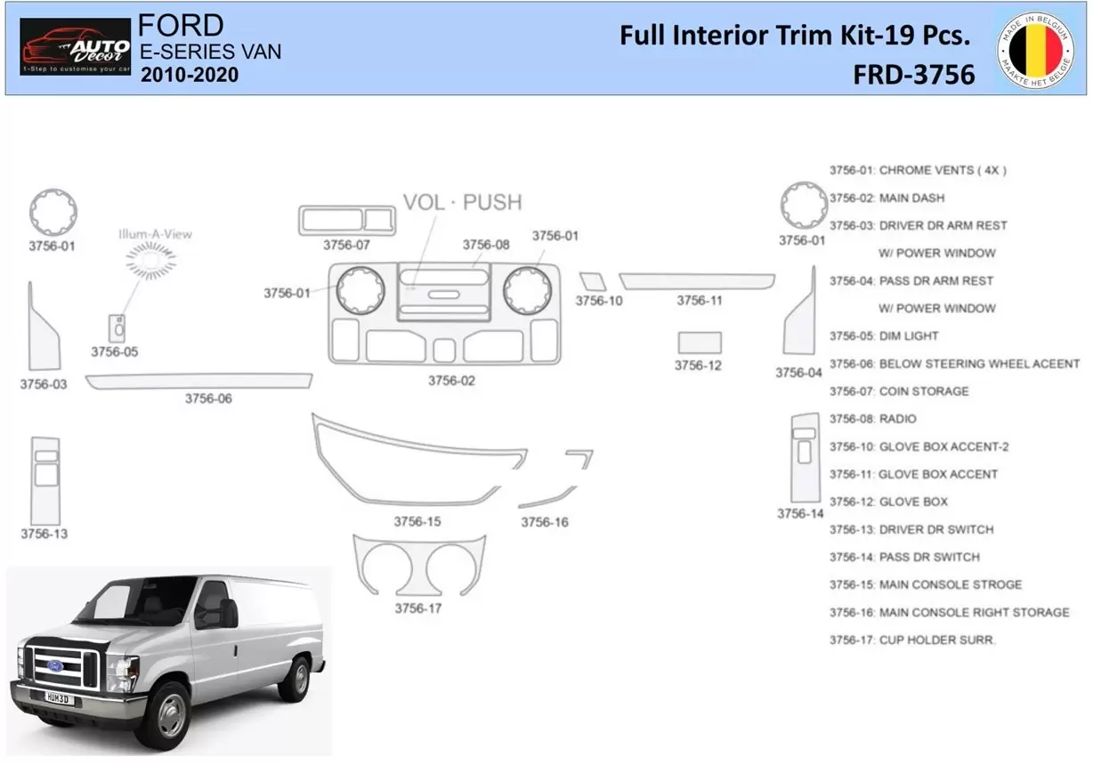Ford E-Series E-Van 2012-2022 Mittelkonsole Armaturendekor WHZ Cockpit Dekor 19 Teilige