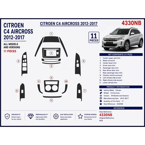 Citroën C4 Aircross 2012-2017 Basisset Navi 3D Armaturenbrett-Dekor-Set, 11 Teile