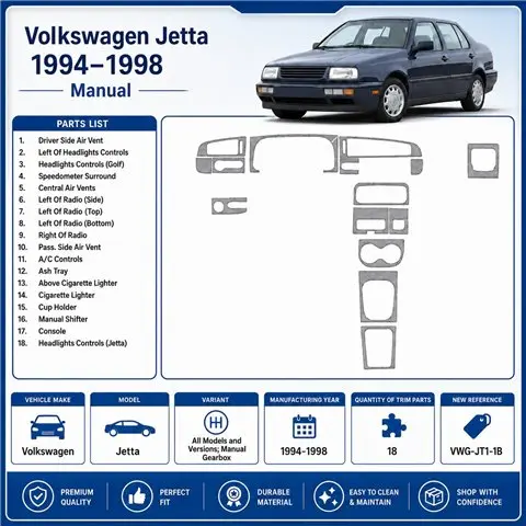 Volkswagen Jetta 1994-1998 Schaltgetriebe 3D Armaturenbrett-Dekor-Set, 18 Teile
