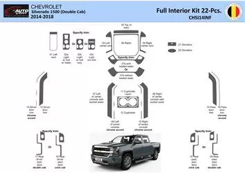 Chevrolet Silverado 1500 Double Cab 2014-2018 Voll Satz WHZ innenausstattung armaturendekor cockpit dekor - 1