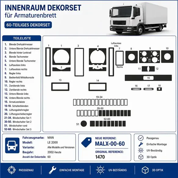 MAN LE 2000 2002+ 3D Armaturenbrett-Dekor-Set, 60 Teile