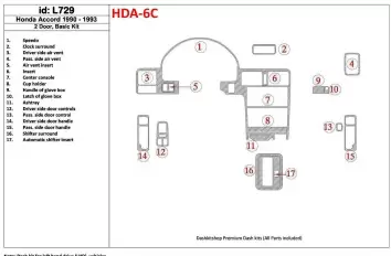 Honda Accord 1990-1993 2 Doors, Grundset, 17 Parts set BD innenausstattung armaturendekor cockpit dekor