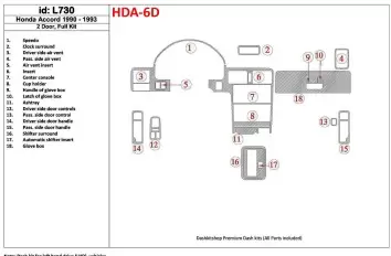 Honda Accord 1990-1993 2 Doors, Voll Satz, 18 Parts set BD innenausstattung armaturendekor cockpit dekor