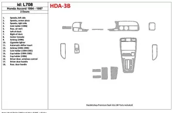 Honda Accord 1994-1997 2 Doors, Voll Satz, 18 Parts set BD innenausstattung armaturendekor cockpit dekor - 1- Cockpit Dekor Inne