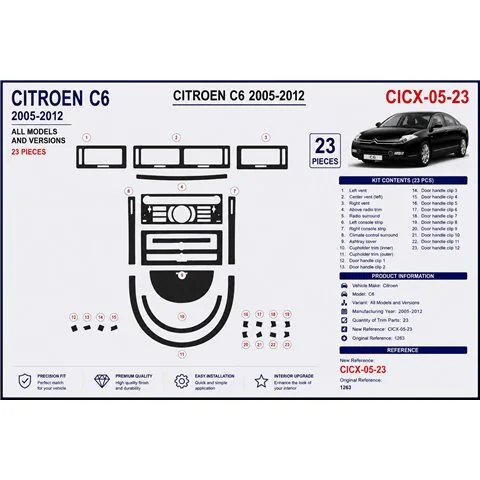 Citroen C6 2005-2012 3D Armaturenbrett-Dekor-Set, 23 Teile 2