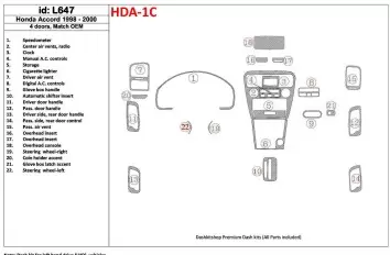Honda Accord 1998-2000 4 Doors, OEM Compliance, 22 Parts set BD innenausstattung armaturendekor cockpit dekor