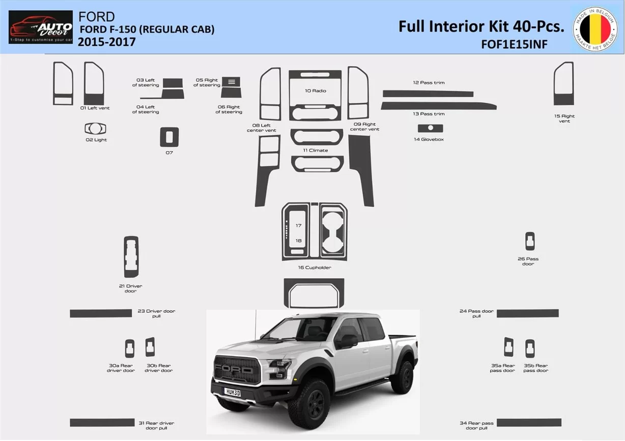 FORD F-150 (REGULAR CAB) | 2015-2017 Mittelkonsole Armaturendekor WHZ Cockpit Dekor 49 Teilige - 1- Cockpit Dekor Innenraum