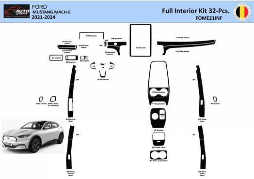 Ford Mustang Mach-E 2021-2024 Innenraum WHZ Armaturenbrettverkleidungssatz 32 Teile Ford Mustang Mach-E 2021-2024 Innenraum WHZ Armaturenbrettverkleidungssatz 32 Teile