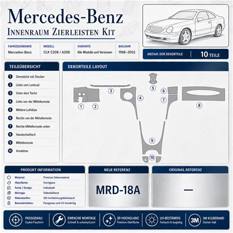 Mercedes Benz CLK 2003+ Komplettset 3D Armaturenbrett-Dekor-Set