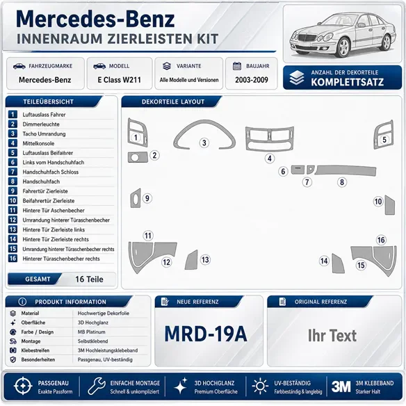 Mercedes Benz E Class W211 2003+ Komplettset 3D Armaturenbrett-Dekor-Set