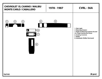 Chevrolet El Camino, Malibu, Monte Carlo, Caballero 1978-1987 Voll Satz BD innenausstattung armaturendekor cockpit dekor