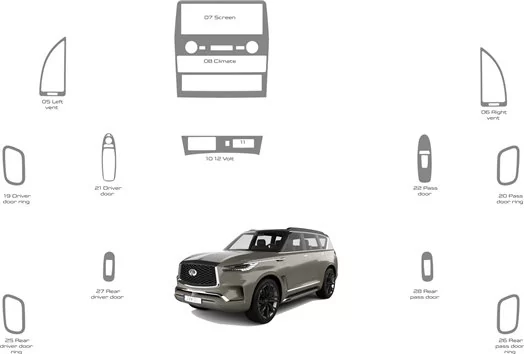 Infiniti QX80 2020-2024 Innenraum WHZ Armaturenbrettverkleidungssatz 15 Teile