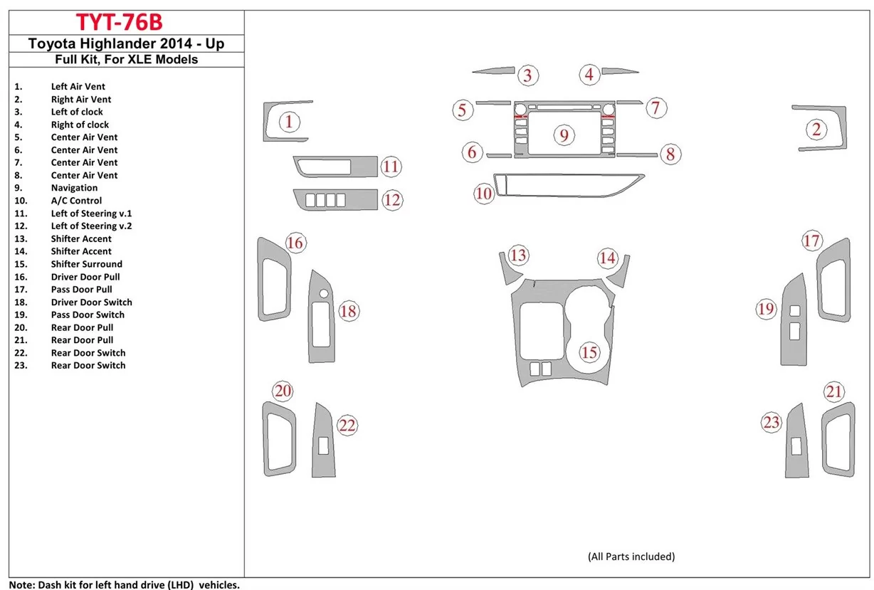 Toyota Highlander 2014-UP Voll Satz, fits XLE Models BD innenausstattung armaturendekor cockpit dekor