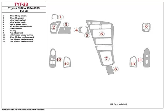 Toyota Celica 1994-1996 2 Doors, 13 Parts set BD innenausstattung armaturendekor cockpit dekor Toyota Celica 1994-1996 2 Doors, 13 Parts set BD innenausstattung armaturendekor cockpit dekor