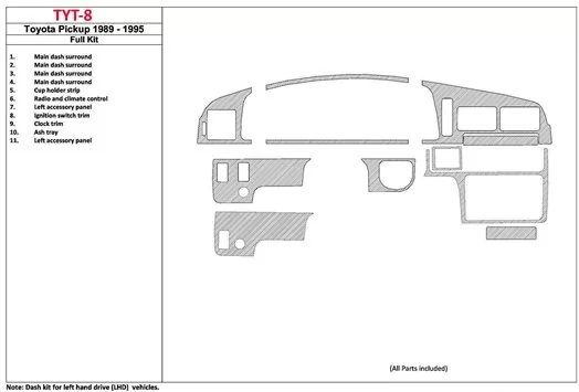Toyota 4 Runner 1989-1995 Voll Satz,11 Parts set BD innenausstattung armaturendekor cockpit dekor Toyota 4 Runner 1989-1995 Voll Satz,11 Parts set BD innenausstattung armaturendekor cockpit dekor