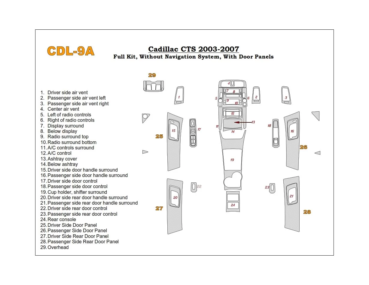 Cadillac CTS 2003-2007 Voll Satz BD innenausstattung armaturendekor cockpit dekor