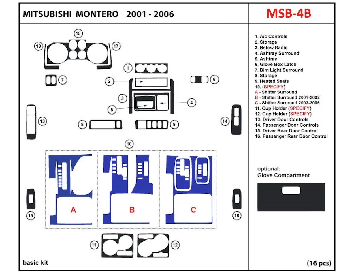 Mitsubishi Pajero/Montero 2000-2006 OEM Compliance BD innenausstattung armaturendekor cockpit dekor