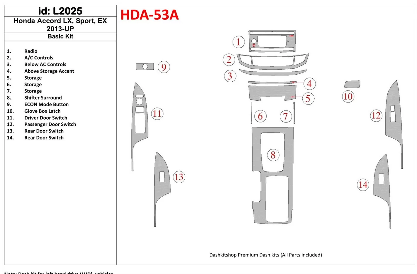 Honda Accord 2013-UP Grundset BD innenausstattung armaturendekor cockpit dekor