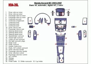 Honda Accord EX 2003-2007 Grundset, Automatic Gear, Automatic A/C, 2 Doors BD innenausstattung armaturendekor cockpit dekor - 1-