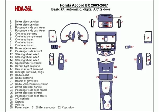 Honda Accord EX 2003-2007 Grundset, Automatic Gear, Automatic A/C, 2 Doors BD innenausstattung armaturendekor cockpit dekor - 1- Honda Accord EX 2003-2007 Grundset, Automatic Gear, Automatic A/C, 2 Doors BD innenausstattung armaturendekor cockpit dekor - 1-