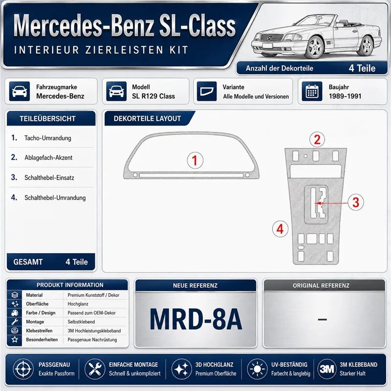 Mercedes Benz SL R129 Class 1989-1991 Komplettset 3D Armaturenbrett-Dekor-Set
