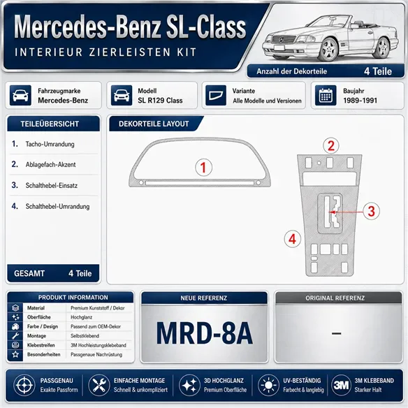 Mercedes Benz SL R129 Class 1989-1991 Komplettset 3D Armaturenbrett-Dekor-Set