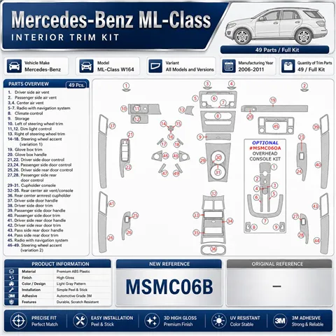 Mercedes ML-Class W164 2006-2011 3D Armaturenbrett-Dekor-Set, 49 Teile