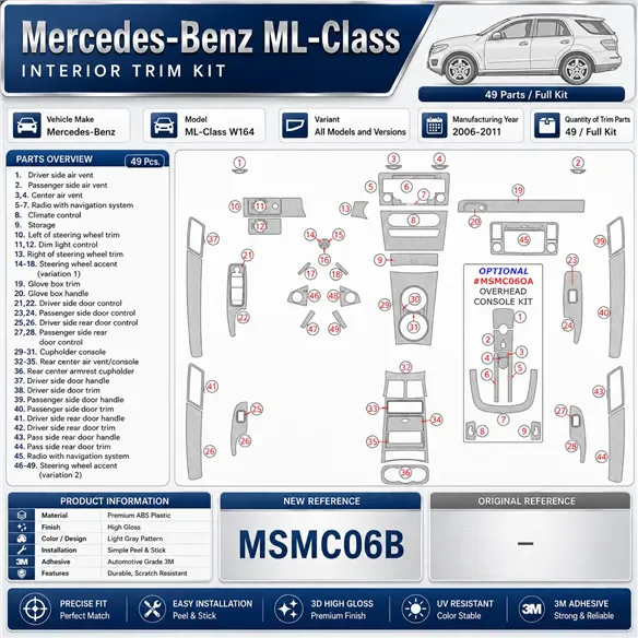 Mercedes ML-Class W164 2006-2011 3D Armaturenbrett-Dekor-Set, 49 Teile
