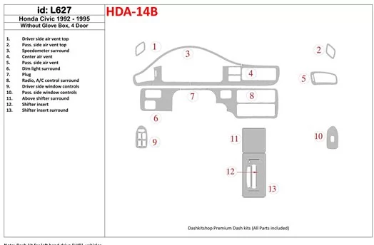 Honda Civic 1992-1995 2 Doors, Without glowe-box BD innenausstattung armaturendekor cockpit dekor - 1- Cockpit Dekor Innenraum